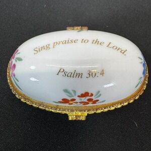 Vintage IMPERIAL PORCELAIN Trinket Box Bible Verse Hinged Psalms 30:4‎